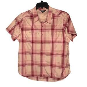 Eddie Bauer Pink Plaid Short Sleeve Button Down Gorpcore Outdoor Shirt Size XL
